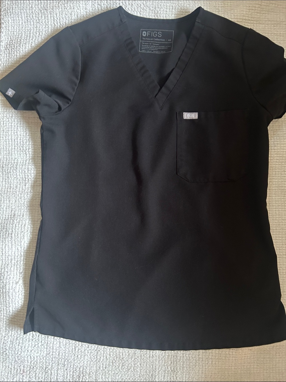 FIGS Women’s Black V-Neck Scrub Top with Chest Pocket